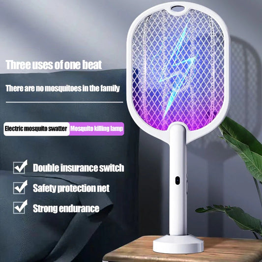 2 In 1 Mosquito Racket USB Rechargeable Fly Zapper Swatter  Seduction Trap