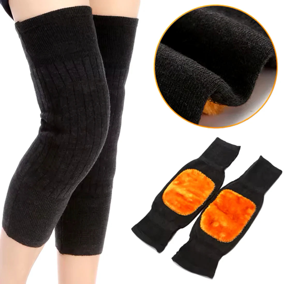 2 Pcs Warm Wool Knee Pads Super Elastic Knees Sleeves Support Protector